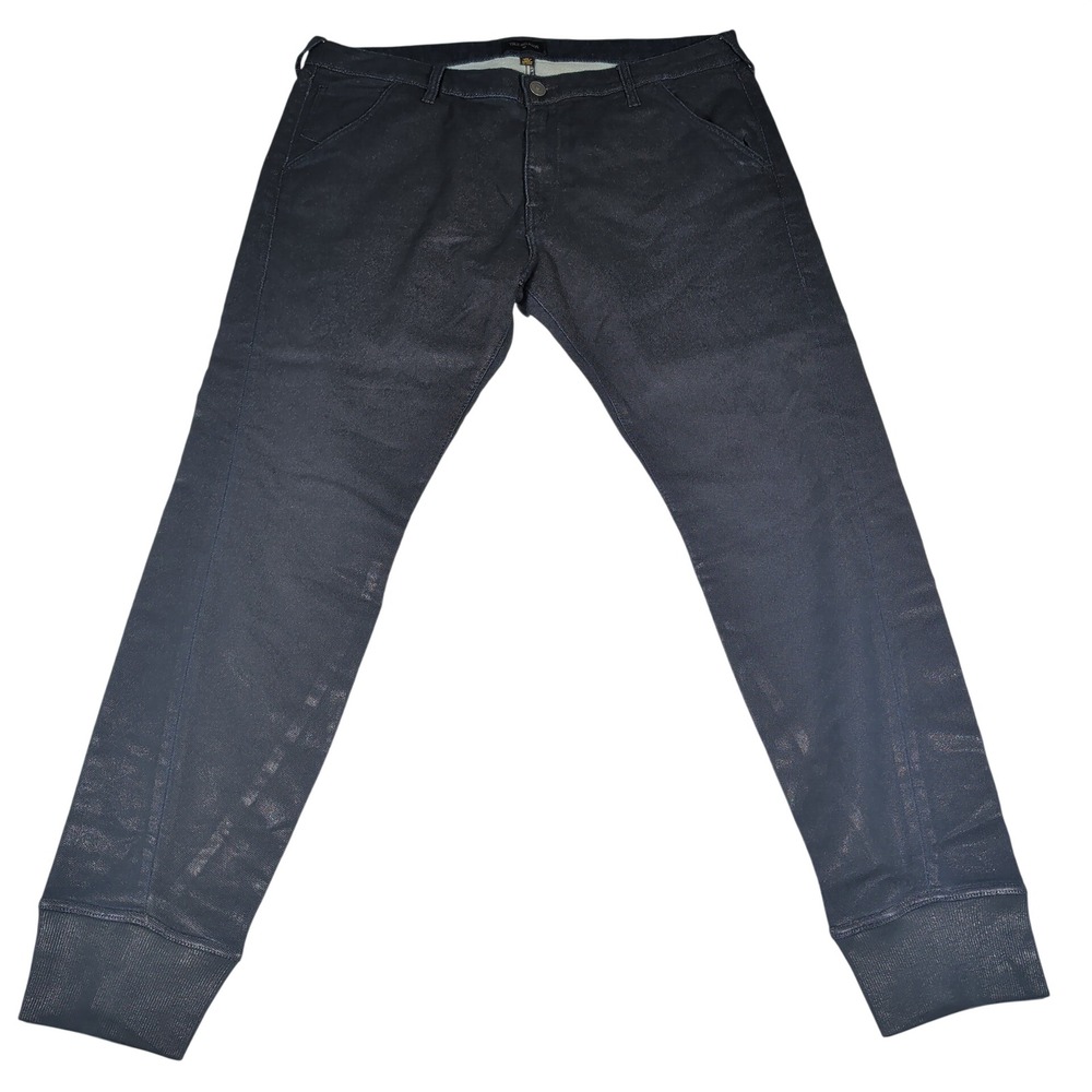 True Religion Jogger Pants Mens 40 Blue Metallic Coated Denim Cotton Cuffed Hem